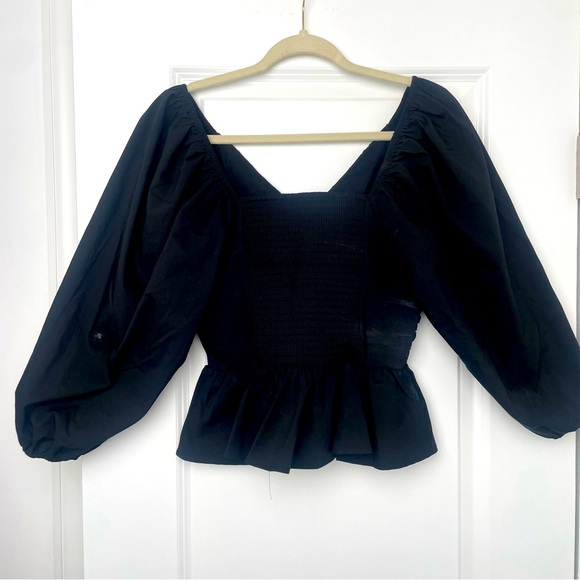 EXPRESS- V-Neck Pleated Peplum Top - Picture 6 of 10